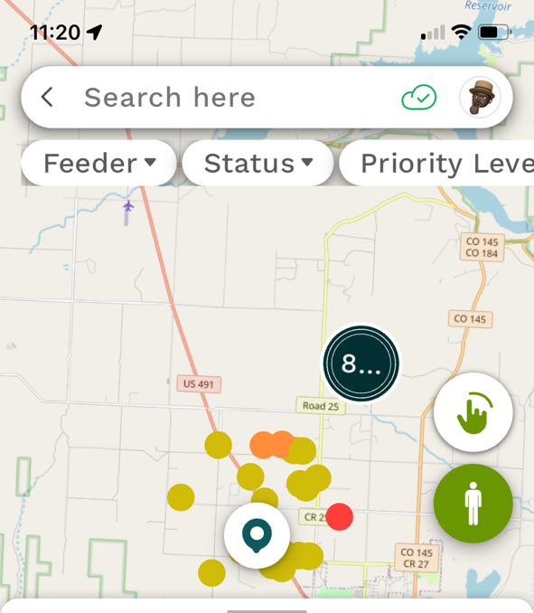 representation of tree trimming phone app showing the location of trees that need to be trimmed on a map