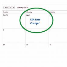 January 1 2024 calendar showing EEA rate change is effective.